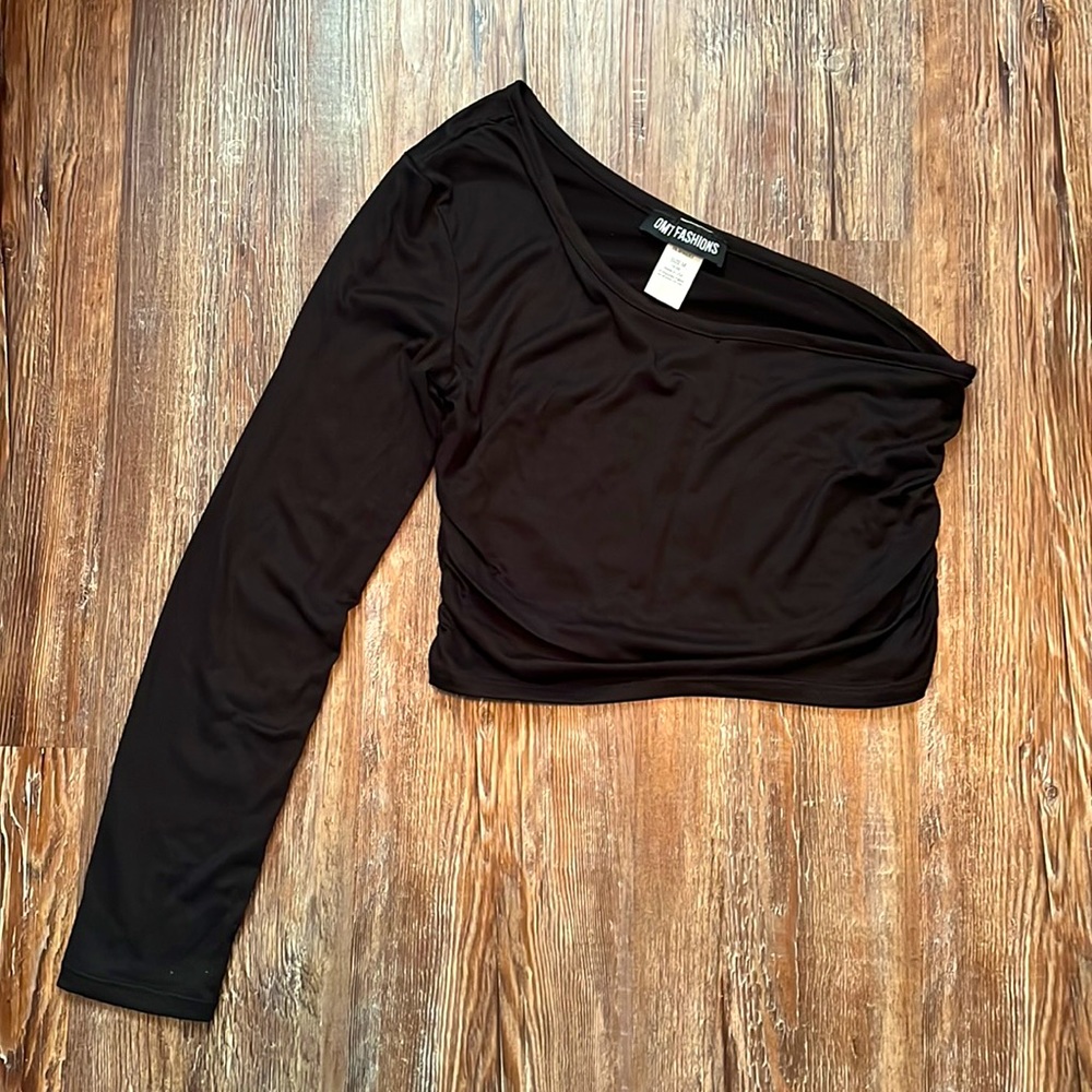 Black One Shoulder Fitted Top